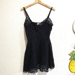 Delicates Black Floral Lace Slip Dress Mini Nightgown Medium witch babydoll goth